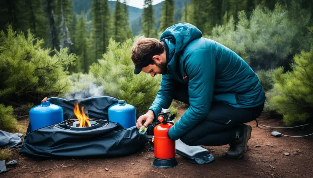 Checking camping gas stove fuel supply