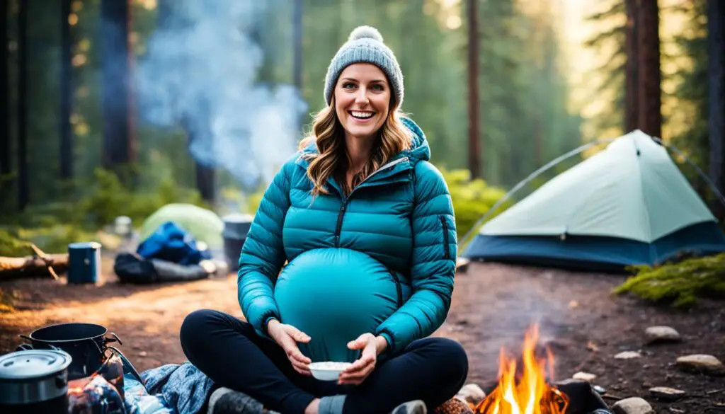 Pregnant woman camping