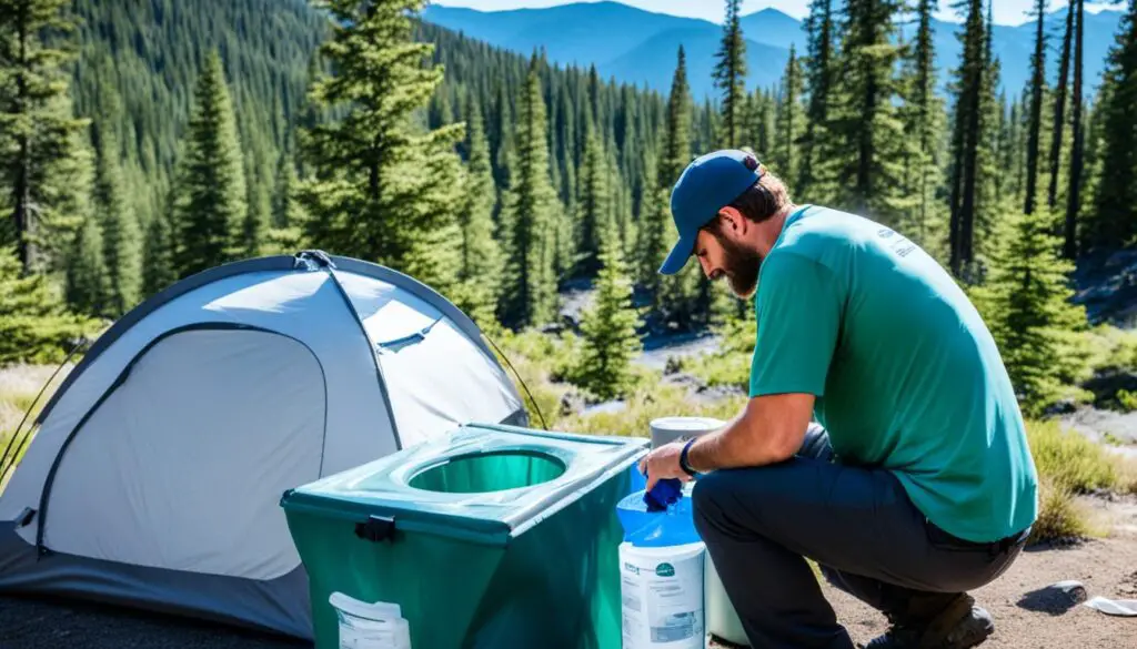 setting up camping toilet